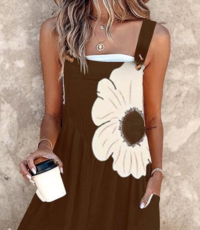 ™Salopette à Fleurs avec Poches Latérales Marron