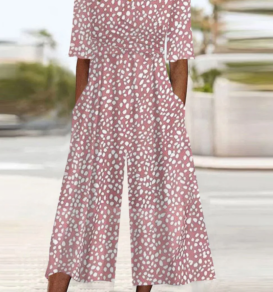 ™Combinaison V Col en V avec Poches Latérales Roses